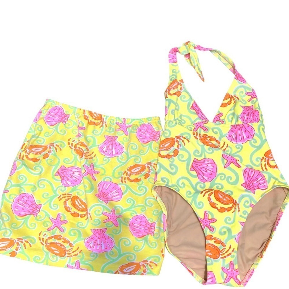 Vintage White Label Lilly Pulitzer Sunrise Sandbar Swimsuit & Skirt 2 piece Set